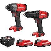 CRAFTSMAN V20 MAX Cordless Drill Driver and Impact Driver Set, Power Tool Set with 2 Batteries and Charger, LED Work Light, 2 Bits, Bag (CMCK200C2)