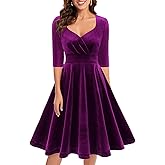 Bbonlinedress Womens Velvet Long Sleeve Formal Wedding Guest Vintage Cocktail Holiday Party Midi Dress