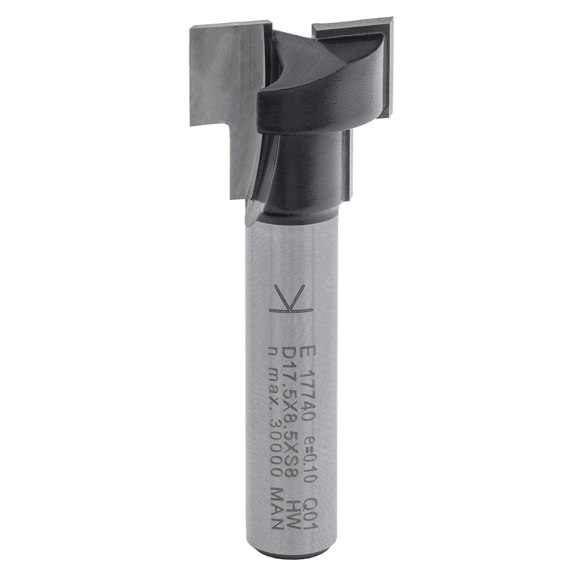 ENT 17740 T-slot router bit M10 mm, carbide, shank (S) 8 mm, diameter (D1) 17,5 mm, D2 10,6 mm, NL1 7 mm, NL2 8.5 mm, Z2