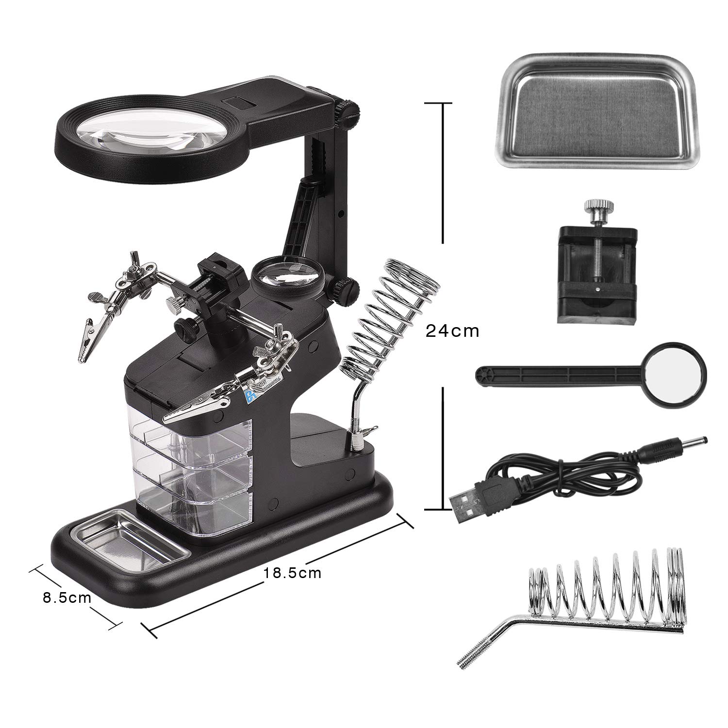 Gocheer lente terza mano lente ingrandimento professionale 3 mano stazione saldatura Stazione di Saldatura con Morsetto e Clip di Metallo a Coccodrillo - Per Assemblaggi, Riparazioni, Modellismo e Elettronica