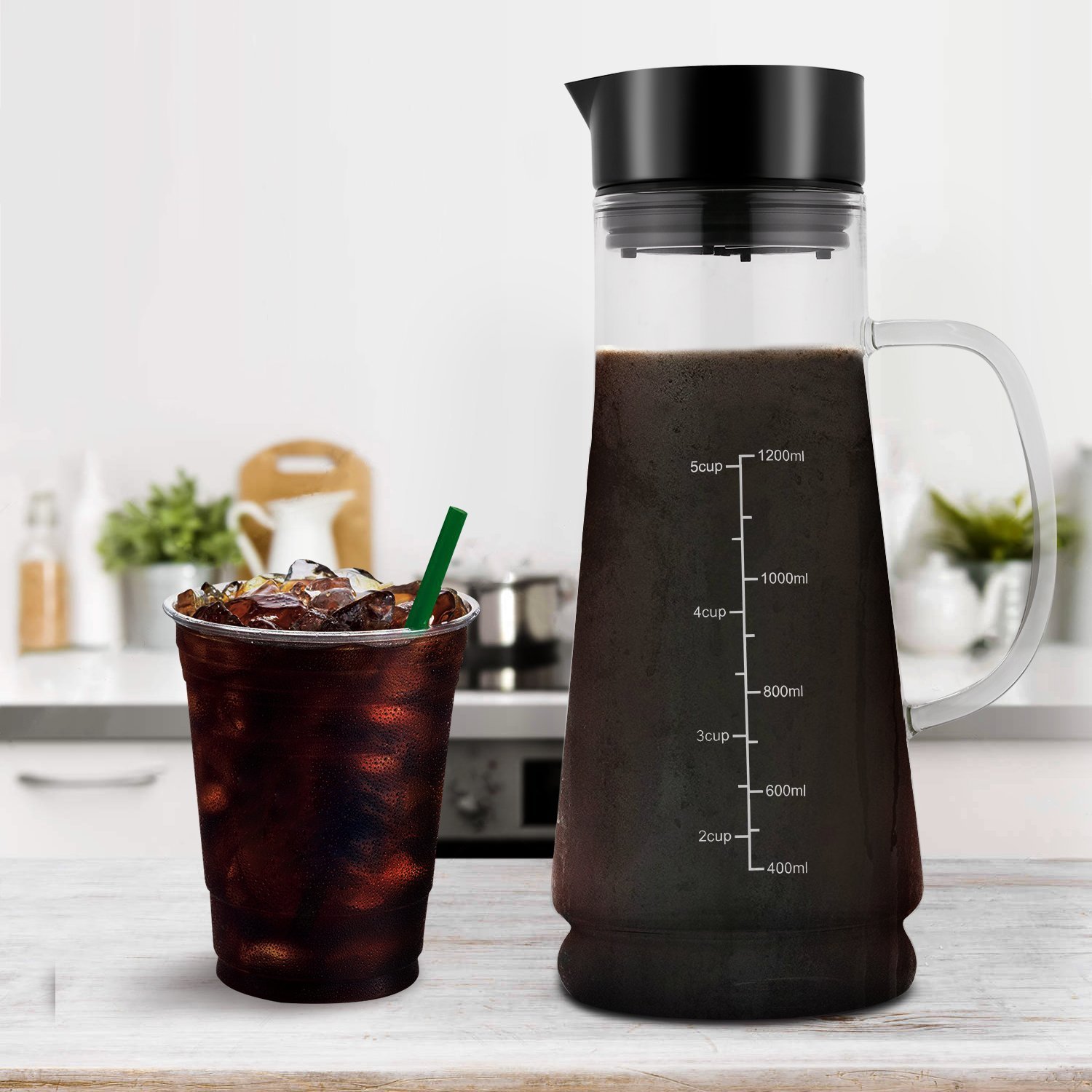 Benlet Airtight Cold Brew Iced Tea Coffee Maker, Borosilicate Glass with Removable Stainless Steel Filter,1.2L/41oz
