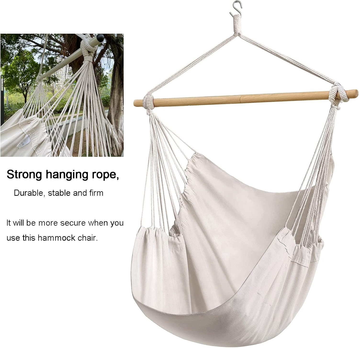 ZJXH Hanging Rope Hammock Chair Large Swinging Seat Chair Indoor and Outdoor Hammock Chair Durable: Kitchen & Dining
