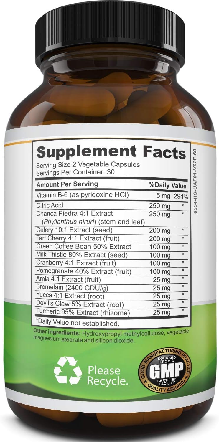 Uric Acid Kidney Support Vitamins for Men and Women – Herbal Cleanse Detox for Joint Comfort Muscle Recovery Pure Tart Cherry Milk Thistle and Bromelain Antioxidant Dietary Supplement: Health & Personal Care
