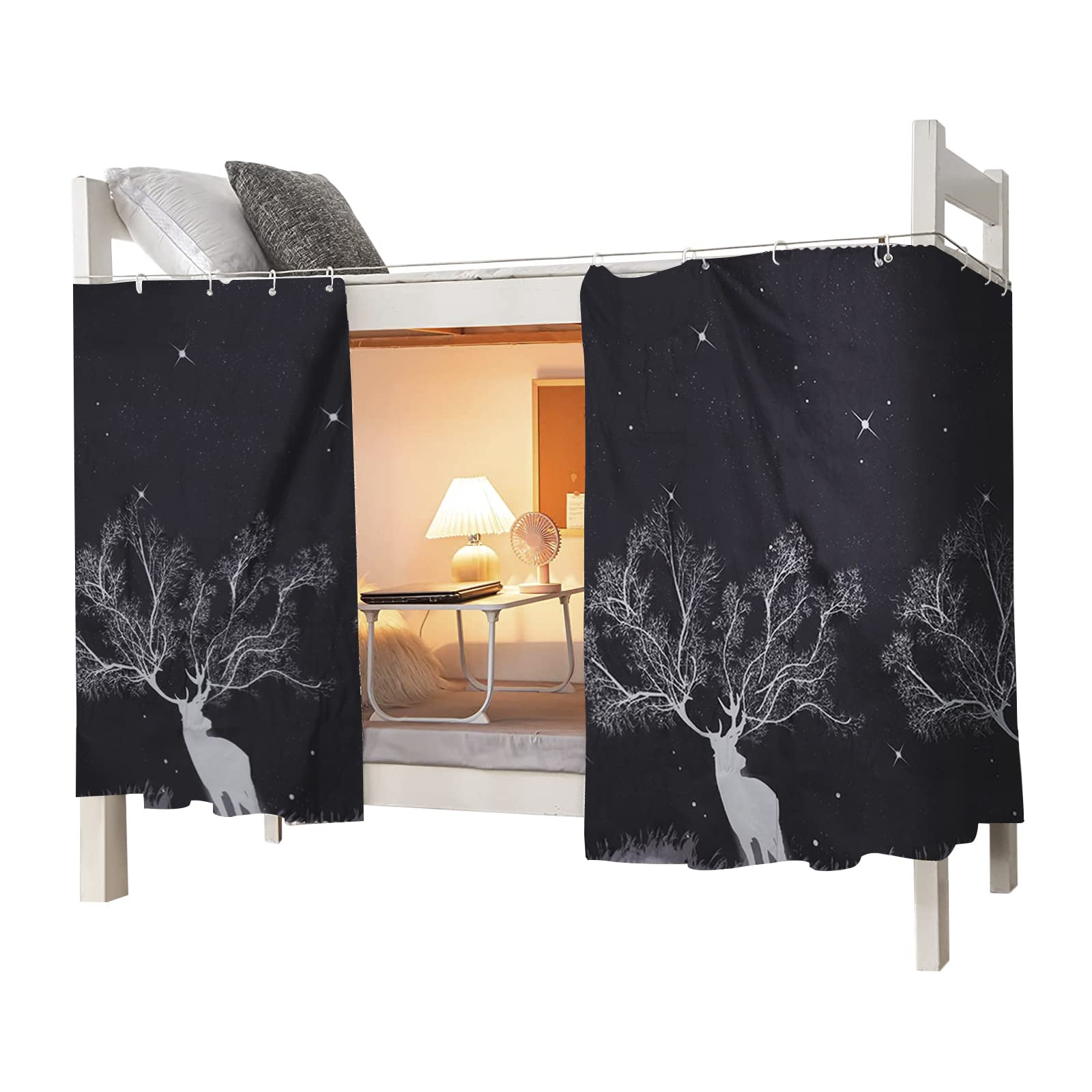 OhMill Students Dormitory Bunk Bed Curtain Drapery Lightproof Dustproof Canopy Spread Blackout Moveable Curtains for Dorm Room, 1.5x2m, Deer