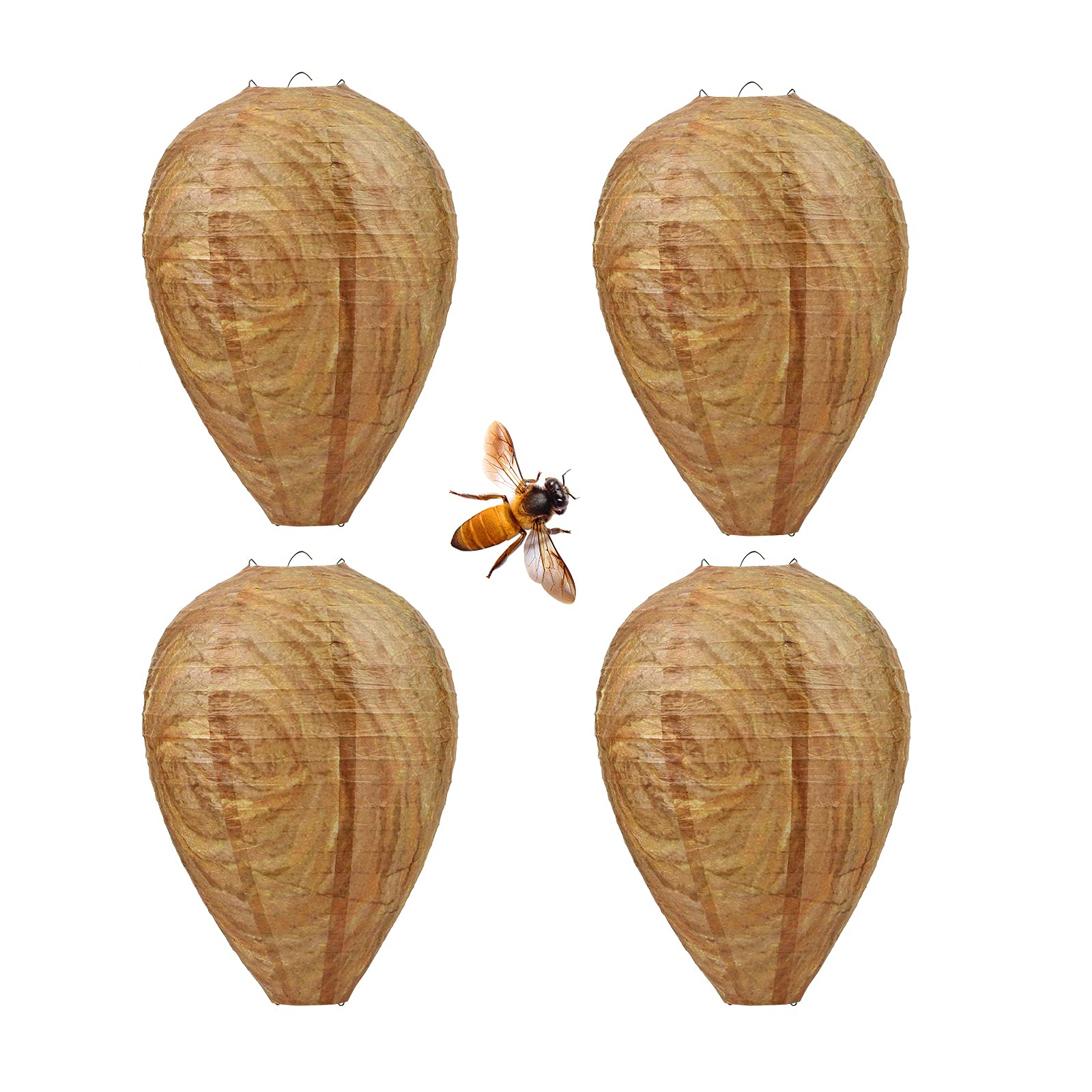 GWHOLE Wasp Nest Decoy,4 Pack Wasp Trap Fake Nest Yellow Jackets Bee Repellent Deterrent for Garden Outdoor Hanging
