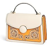 ZHIYONG Accordion-Style Tote Bag for Women with Snap Closure, Structured Handbag & Shoulder Bag, Spacious for Daily, Work, and Travel, White with Gold Oriental Floral Pattern