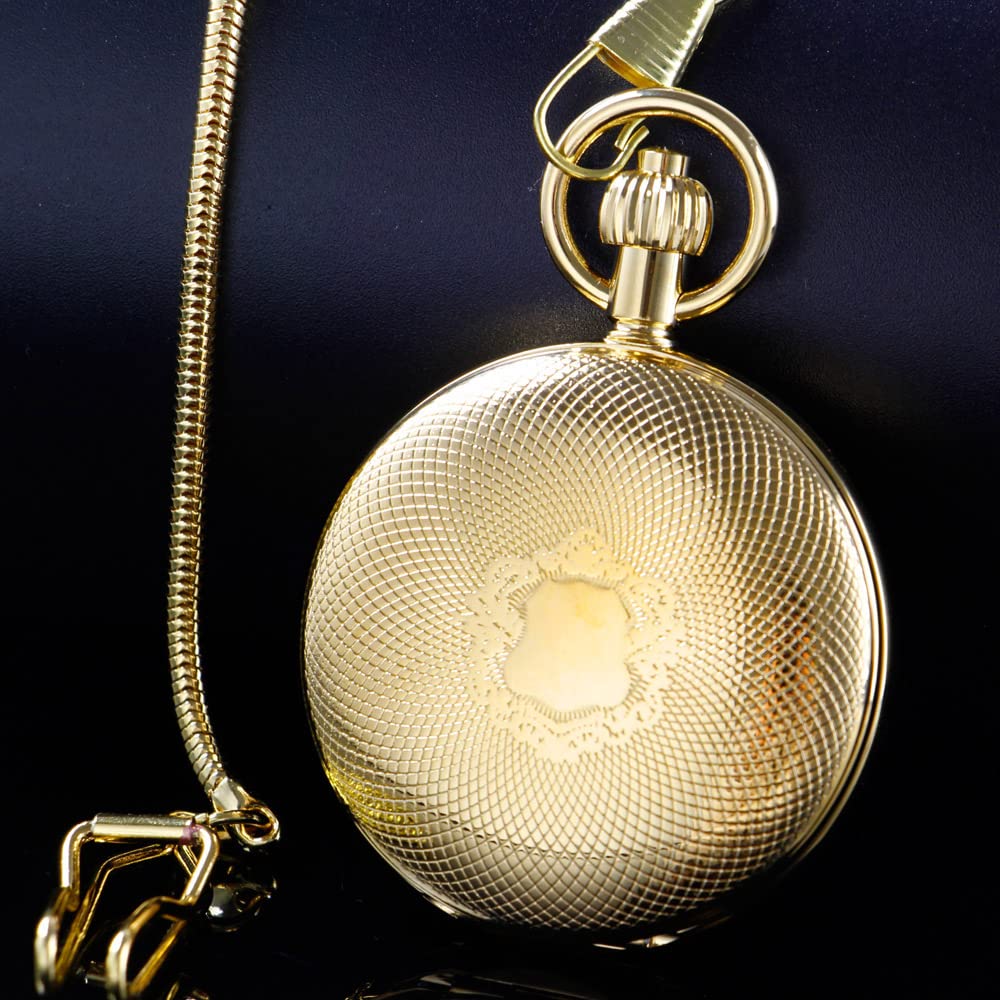 Alwesam Copper Pocket Watch Steampunk Mechanical London Hand Wind Mens Watches with Chains & Boxs