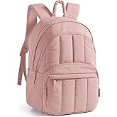 BAGSMAT Womens Backpack Travel Laptop Backpack for Women, Quilted College Laptop Bookbag, Work Back Pack for Women, Cute Computer Water-Resistant Casual Daypack, Puffer Pink