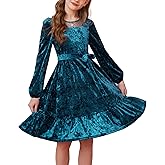 GRACE KARIN Girls Long Sleeve Holiday Dress, Little Girl Velvet Winter Dress, Kids Fall Formal Party Dresses Size 6-12