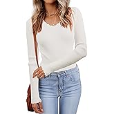 LUXVEER Women's V Neck Scalloped Sweaters Long Sleeve Ligheweight Shirts 2026 Fall Fashion Knitted Tops