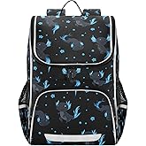 XUWU Cute Axolotls Backpack with Reflective Strip for Kids Boys Girls Elementary School Bag Removable Chest Strap