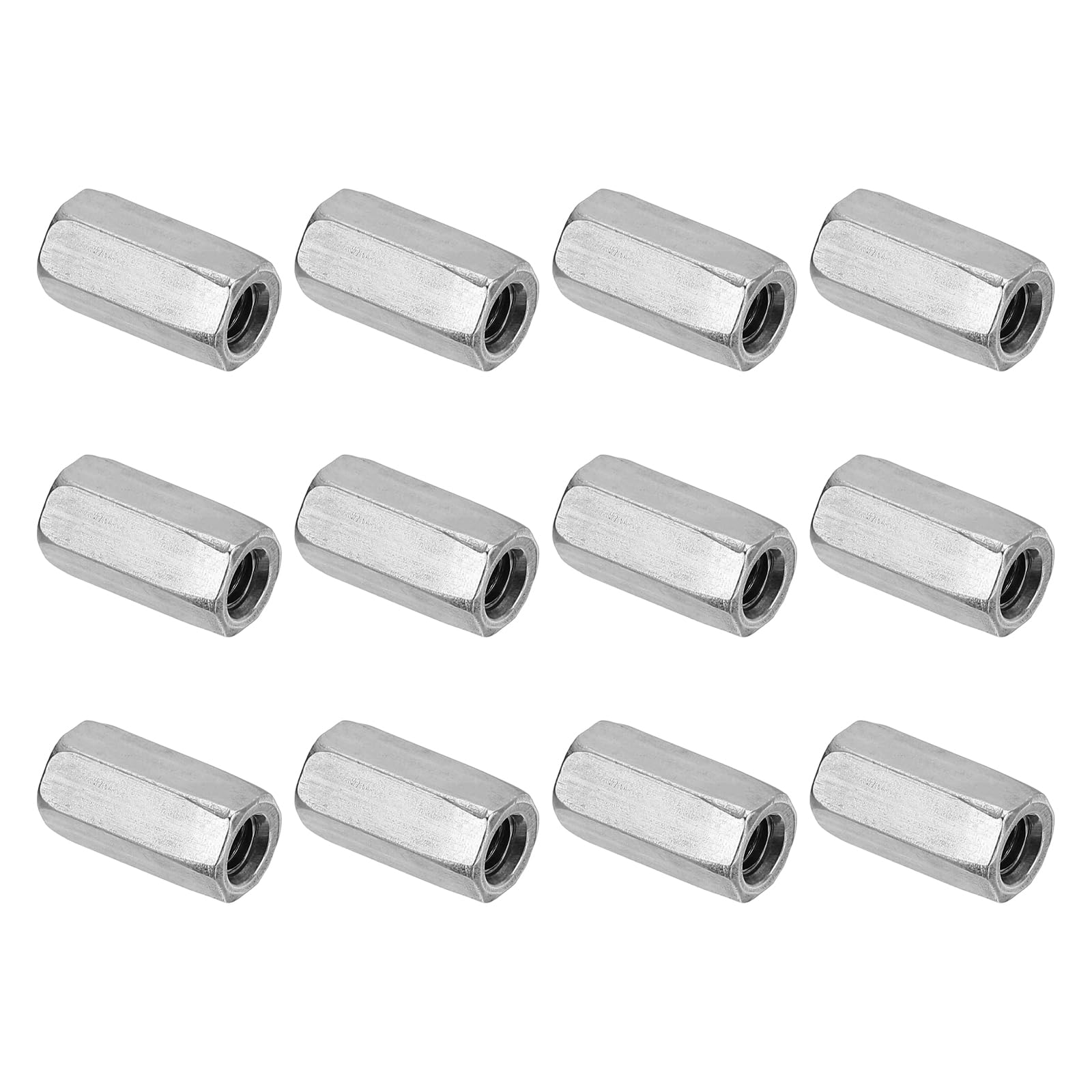 PATIKIL M6 x 1-Pitch 304 Stainless Steel Hex Coupling Nuts, 12Pcs 20mm/ 0.8" Length Coarse Fully Threaded Rod Coupling Nut Studding Connector Fasteners, Silver Tone