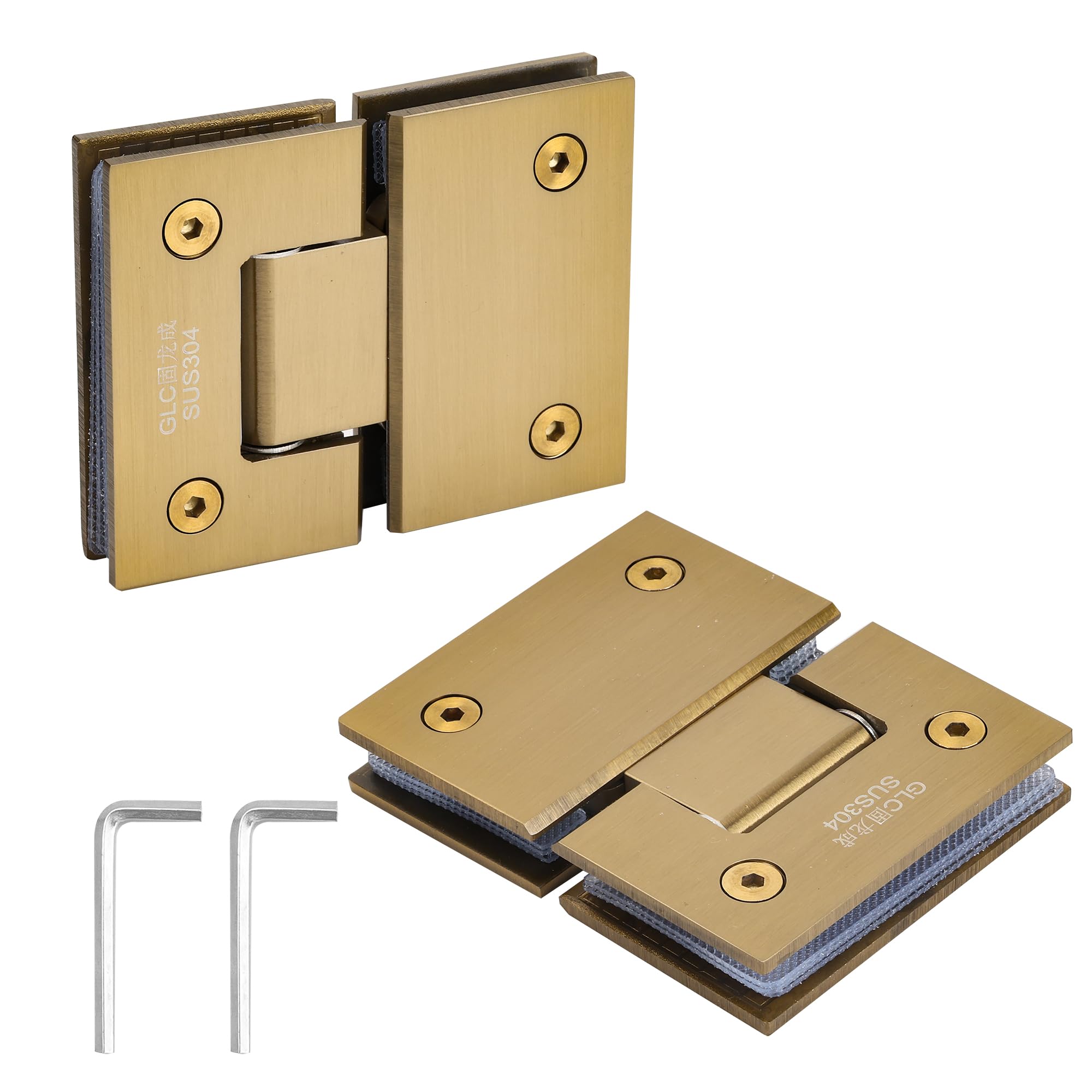 Photo 1 of 2 Pack Gold Glass Shower Door Hinges 180 Degree, Frameless Glass to Glasses Shower Door Hinges, 304 Stainless Steel Brushed Nickel Showers Door Clamp for 8mm-12mm