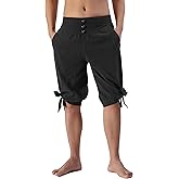 JIEFULL Men’s Renaissance Viking Pirate Shorts, Medieval Linen Banded Pants Halloween Colonial Costume