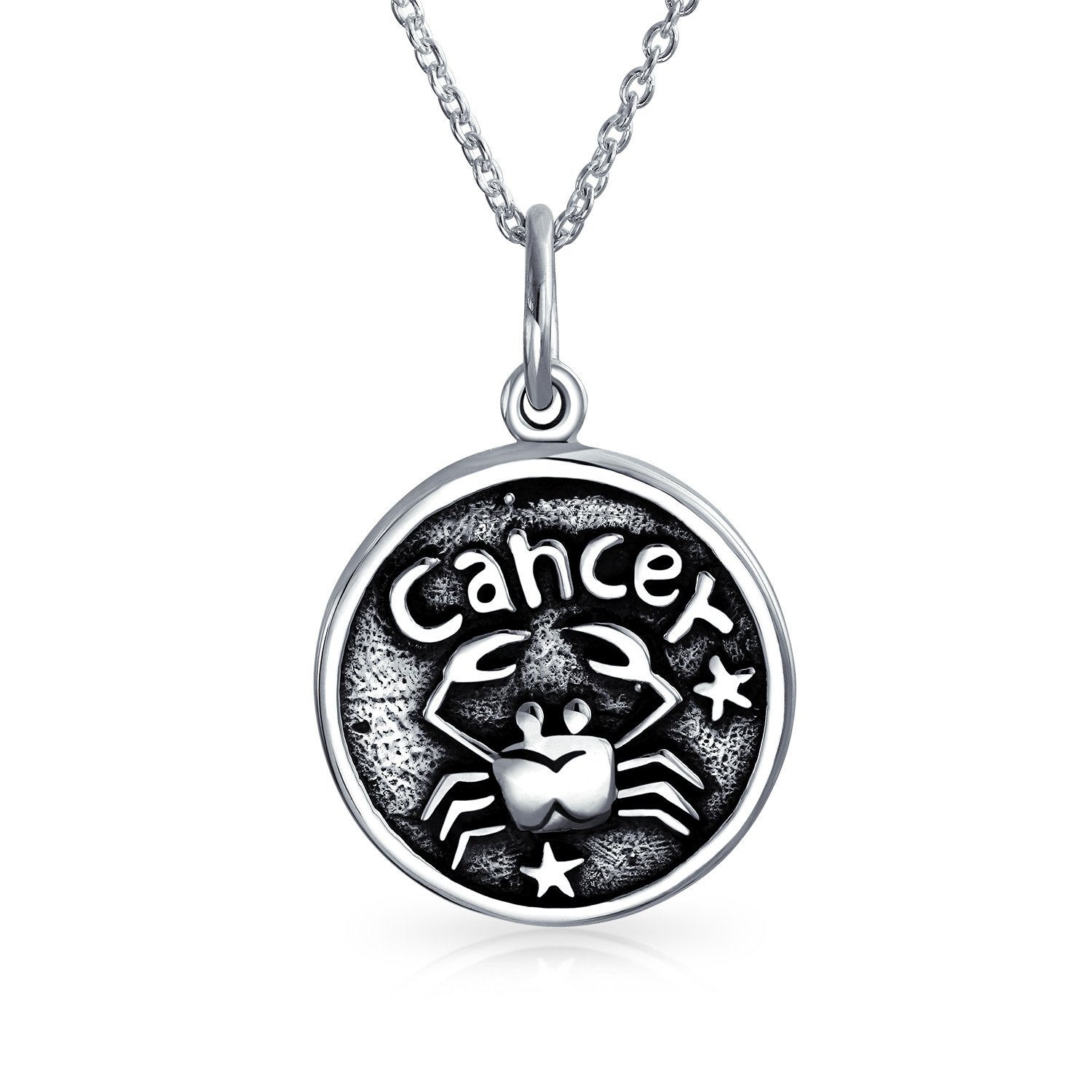 Bling Jewelry Cancer Zodiac Sign Astrology Horoscope Round Medallion Pendant For Men Women Necklace Antiqued Sterling Silver โ image 1