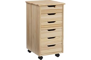 IRIDESCENT Linon Home Decor Products Corinne Six Drawer Storage, Natural Rolling Cart