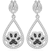 Paw Print Earrings for Women 925 Sterling Silver Dog Paw Earrings Cute Puppy Paw Earrings with Angel Wings Design Gifts for Animal Lovers