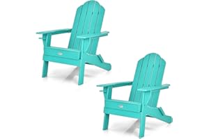 Tangkula Outdoor Folding Adirondack Chair, HDPE Armchairs with Cup Holder, Weather Resistant Lounger Chair for Patio Garden F