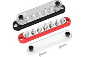 DAIERTEK Battery Bus Bar 12V Marine 7 x 1/4" (M6) Power Distribution Block with Cover 12V - 48V Positive & Negative Busbar Terminal Block for Automotive Car Boat