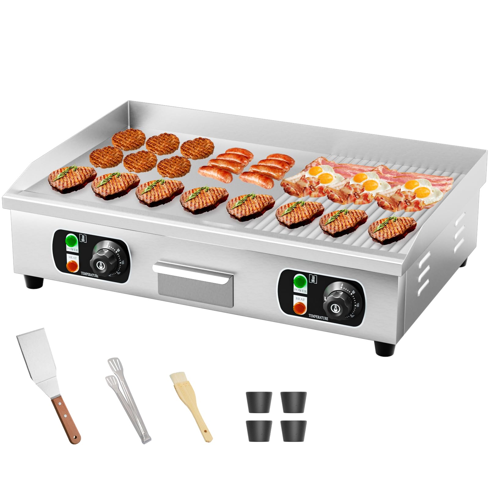 Photo 1 of 29" Commercial Electric Countertop Griddle,110V 3000W Flat Top Grill Hot Plate BBQ,Adjustable Thermostatic Control 122°F-572°F,Stainless Steel Restaurant Grill for Kitchen(NO PLUG)