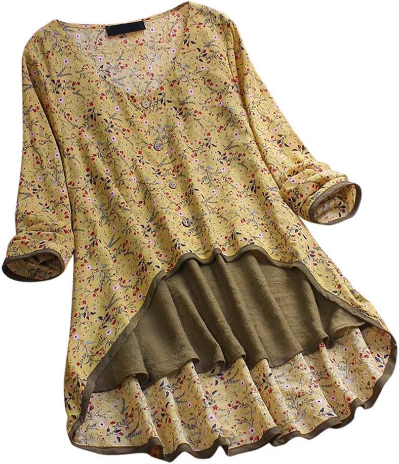 Women's Floral Lace Embroidery/Print V-Neck Long Sleeve Loose Baggy Tops