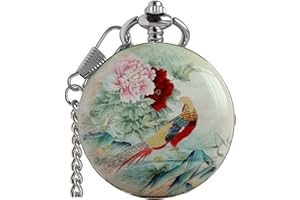 VIGOROSO Vintage Floral Bird Manual Mechanical Pocket Watch for Men & Women - Elegant Wind Up Pocket Watches Skeleton with Chain & Gift Box