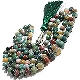 FISYOURS Mala Beads 108 Handmade Necklace,Natural Indian Agate Turquoise Amethyst with Alloy Guru Bead and Tassel,43.2 Inches for Prayer,Meditation,Yoga