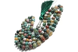 FISYOURS Mala Beads 108 Handmade Necklace,Natural Indian Agate Turquoise Amethyst with Alloy Guru Bead and Tassel,43.2 Inches for Prayer,Meditation,Yoga