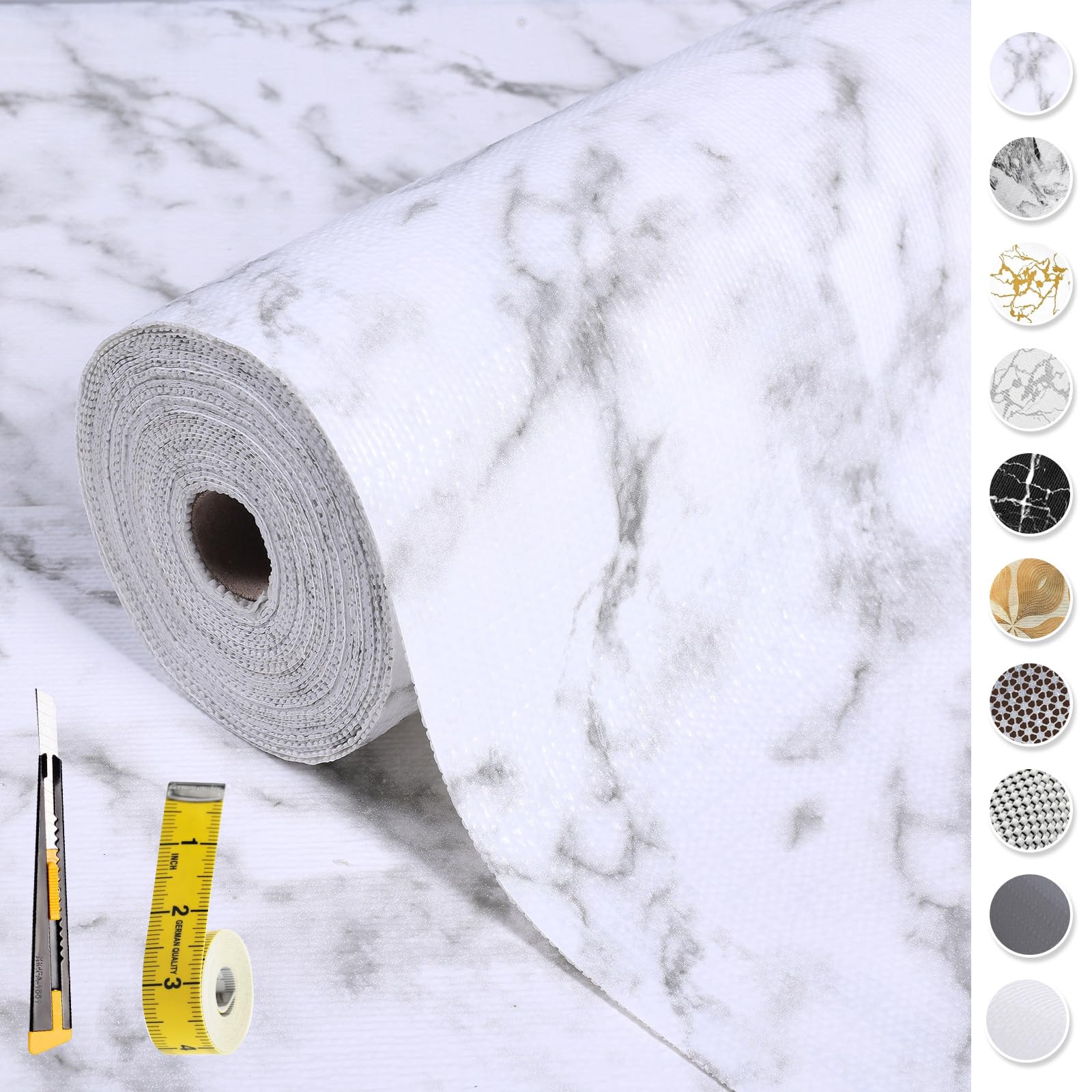 Photo 1 of 2-Layer Drawer and Shelf Liner for Kitchen Cabinet: 12 in X 20 Ft Non Slip Waterproof Shelf Paper Non Adhesive Refrigerator Liners White Marble Easy Liners for Bathroom with Knife Tape Measure
