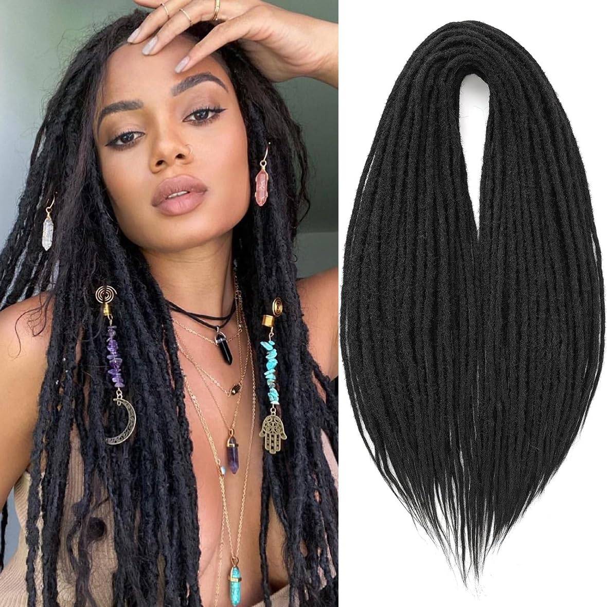 Leeven 24 Inch Double Ended Dreadlock Extensions 10 Strands Black Soft Reggae Braid Locs 0.6 Width Dreads Synthetic Crochet Dreadlock Extensions /1B# โ image 1