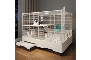 Oneluck Rabbit Cage Indoor,Loft Bunny Hutch with Urine-Proof Wall,Leak-Proof Trays, Wheels 28.7" L x 18.1" W x 25.6" H for Rabbits Chinchillas, Guinea Pig and Small Animal