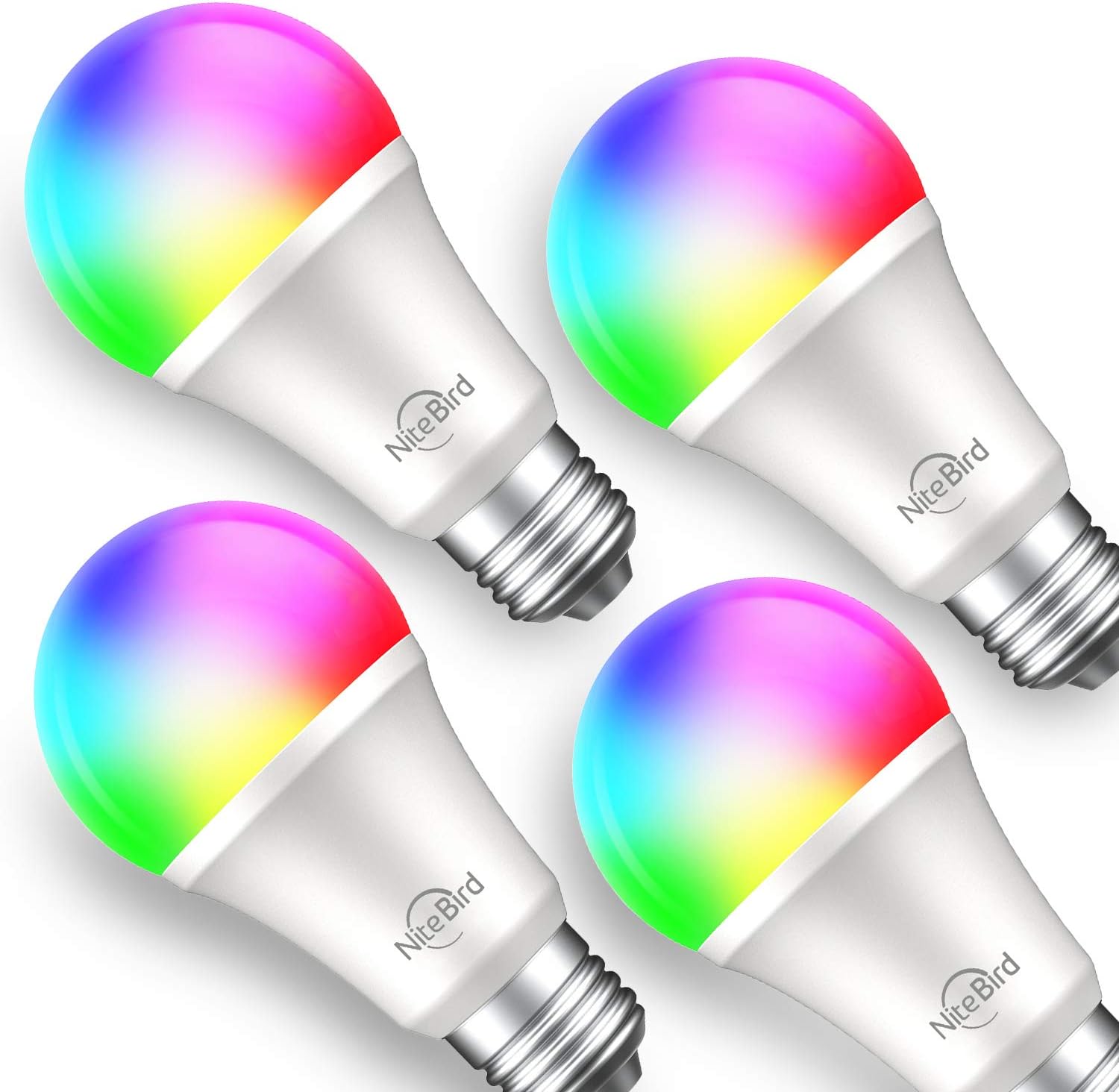 Smart Light Bulb Works with Alexa Google Home Siri, NiteBird A19 E26 WiFi Multicolor Dimmable LED Lights Bulbs, 2700k + RGB, 75W Equivalent, No Hub Required, 4 Pack