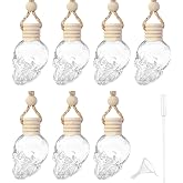 YUPIKJI 7PCS Car Hanging Diffuser, Car Air Freshener Diffuser Bottle, 8ML Empty Clear Glass Skull Style Empty Bottle, Universal Car Perfume Aromatherapy Essential Oil Pendant Bottle for Women Men