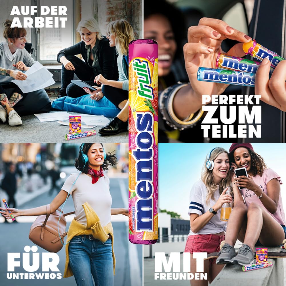 Mentos Fruit Dragees, Frucht-Bonbons mit Orange, Zitrone, Erdbeere, Kaubonbons mit fruchtigem Geschmack, Süßigkeiten Multipack (40 Rollen), vegan 4