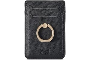 DMaos Card Holder Sleeve with Ring, RFID Credit Wallet PU Leather Stick On Back Grip for iPhone Samsung Smartphone - Black