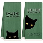 BJJRMM Sage Green Funny Black Cat Decorative Hand Towels for Bathroom - Cat Bathroom Decor, Sweet Cheeks Funny Kitten Kitty Decorative Hand Towels for Washroom Restroom, 16x24 Inches Set of 2