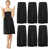 Tigeen 6 Pcs Bath Wraps for Women Waffle Spa Robe Adjustable Closure Elastic Top Lightweight Towel Dress (Black,M)