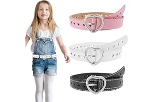 Teaaha 3 Pack Girls Belt Cute Hollow Heart Shape with Silver Metal Buckle Elastic Stretch Adjustable Kids Waist Belts for Girls Dresses Pants Jeans (Pink/White/Black)