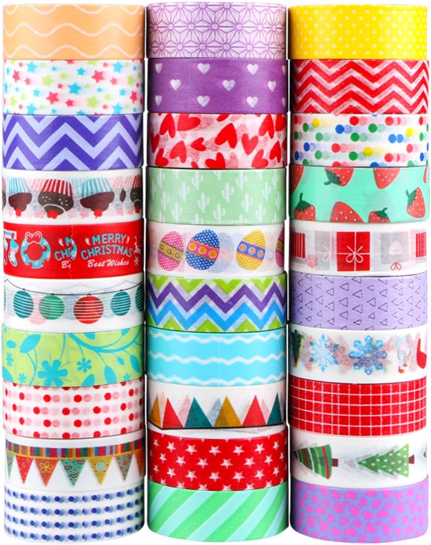 PROLOVE 30 Rolls Washi Tape Set, Decorative Washi Tape Pack - Great For Arts and Crafts, DIY, Scrapbook, Home Decoration, Creative, Re-positional, Masking tape, Multi-purpose (Set of 30)