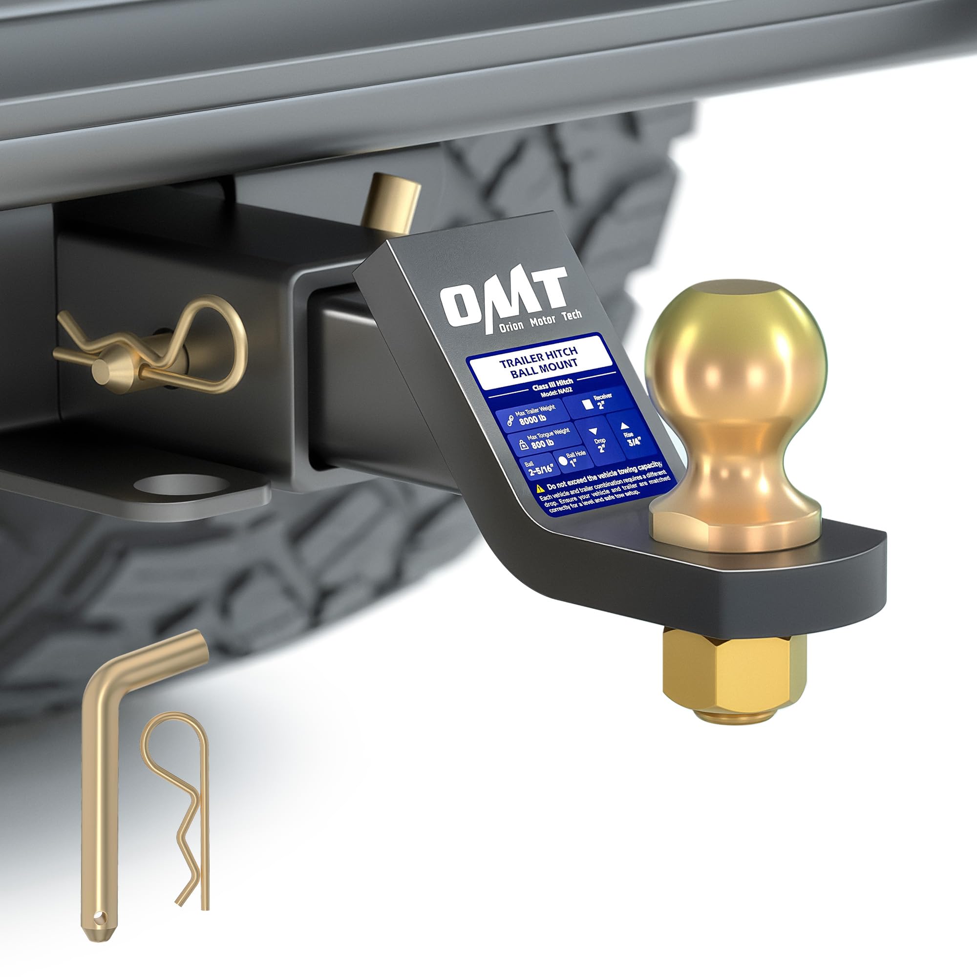 Photo 1 of *****MISSING  Pin & Clip******Orion Motor Tech Trailer Hitch Ball Mount, for 2" Receiver with 2" Ball 2" Drop 8000 lb. Towing Capacity, Heavy-Duty Tow Hitch Reversible Ball Hitch for Truck Boat RV Cargo with Hitch Pin & Clip