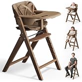 Mamazing GrowPod Pro Wooden Baby High Chair for 6 Months to 220lbs | Easy to Clean with Dual Tray, Compact Foldable Highchair for Kitchen &amp; Dining Room, 5-Point Safety Harnesses and Guard Bar