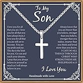 PAERAPAK Son Necklaces Gifts - Silver/Black Stainless Steel Cross Necklace Cuban Link Chain Necklace for Son