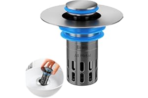 (All Metal) Bathroom Sink Stopper, Pop Up Drain for Bathroom Sink, Sink Plug Hair Catcher, Silent Popper Core with Removable 