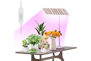 KINGPLUS Grow Lights with Base, Full Spectrum Growing Light for Indoor Plants, 120 LEDs, 4 Dimmable Levels, Timer 4/8/12h, 12-60inches Height Adjustable,18w, Ideal for Desk Small Plants