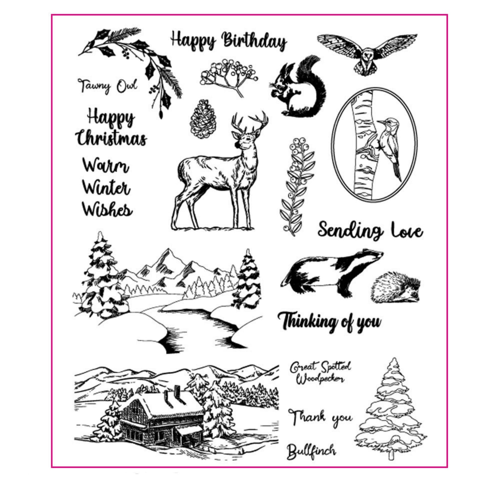arriettycraft Christmas Winter Wonderland Clear Stamps for Card Making or Journaling,Christmas Deer Owl Winter Animals Silicone Rubber Stamps for Scrapbooking Journals Paper Crafts Decoration