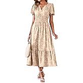 Simplee Womens Summer Boho Maxi Dress Semi Formal Wedding Guest Short Sleeve V Neck Empire Waist Floral Long Dresses