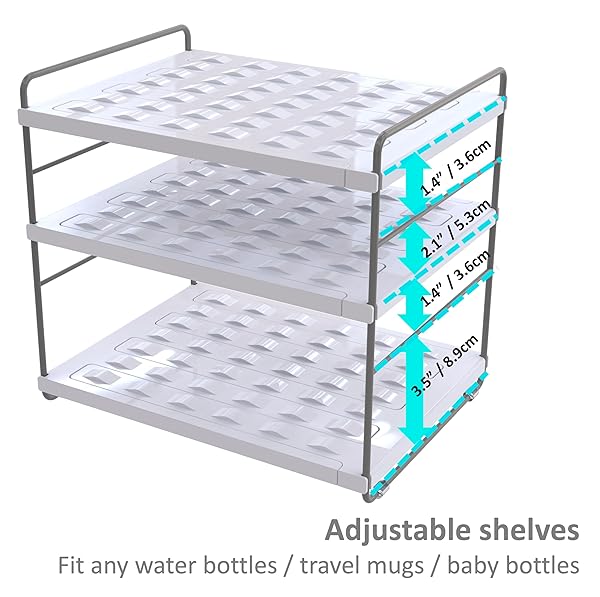 YAN & HIN WATER BOTTLE ORGANIZER FOR CABINET, 3-TIER EXPANDABLE BOTTLE STORAGE RACK, ADJUSTABLE HEIGHT HOLDS 15 BOTTLES, TUMBLER & BABY BOTTLE ORGANIZER FOR KITCHEN PANTRY COUNTER (2 PACK)