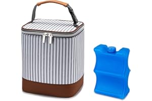 BABEYER Breast Milk Cooler Bag with Ice Pack Fits 4 Baby Bottles Up to 9 Ounce, Baby Bottle Bag Great for Nursing Mom Daycare, Strap