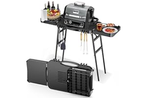 BBQMALL 26"/30"/34" Portable Outdoor Grill Stand for Ninja Woodfire Outdoor Grill(OG701 OG850 OG951 OO101 Series), 51in Large Space, Upgrade Height & Quick-Fold Stand for Blackstone Griddle/Onni Pizza Oven