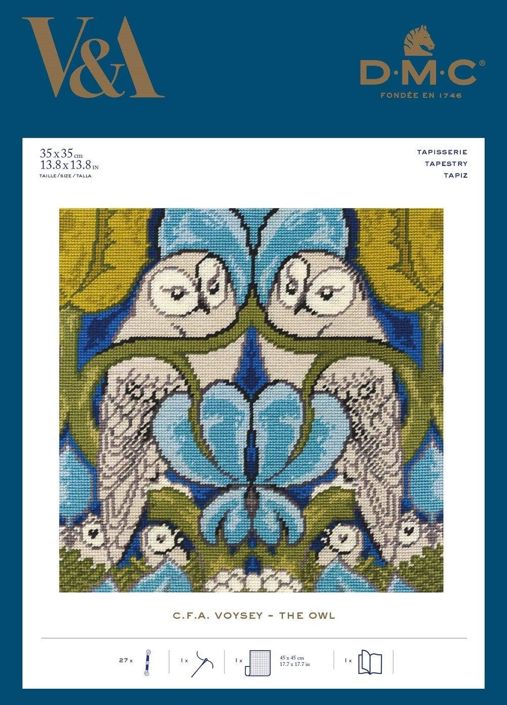 DMC The Owl by Voysey Cushion Front Kit, Various, 35 cm x 35 cm - Image 3